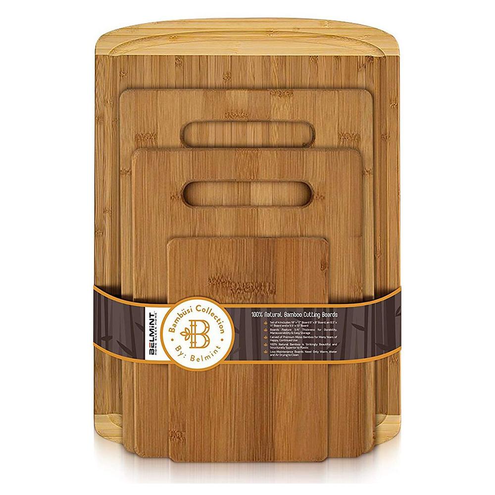 Natural Bamboo 4-Piece Kitchen Cutting Board Set
