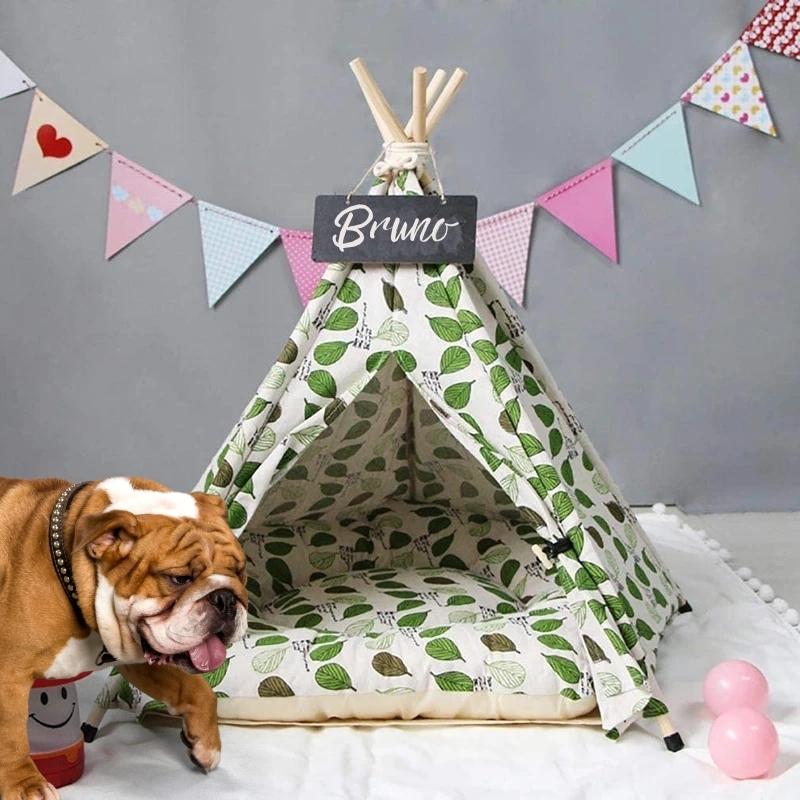 Forest Leaves Dog Teepee with Soft Dog Bed - Western Nest, LLC