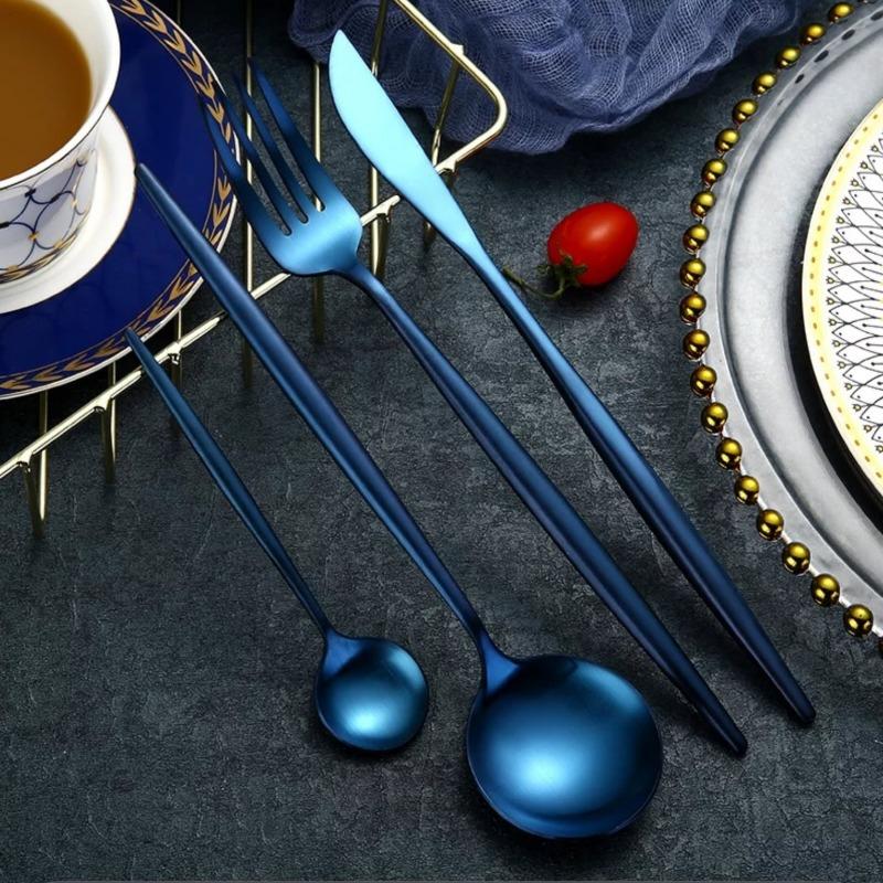 Cobalt Blue 24-Piece Dinnerware Cutlery Set - Western Nest, LLC