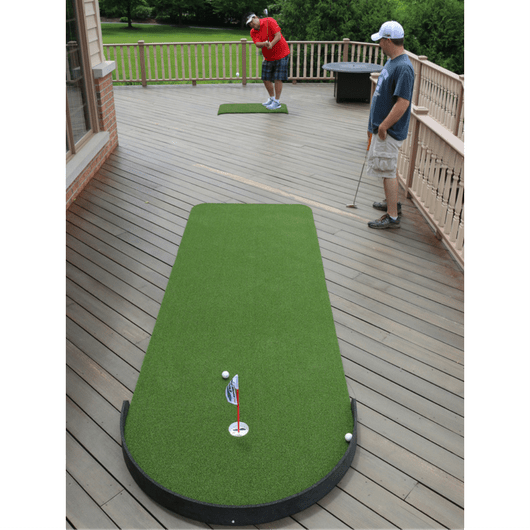 chipping on the Big Moss Indoor and Outdoor Putting Green