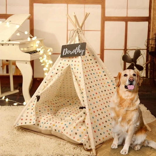 Polka Dot Dog Teepee with Calming Dog Bed - Western Nest, LLC