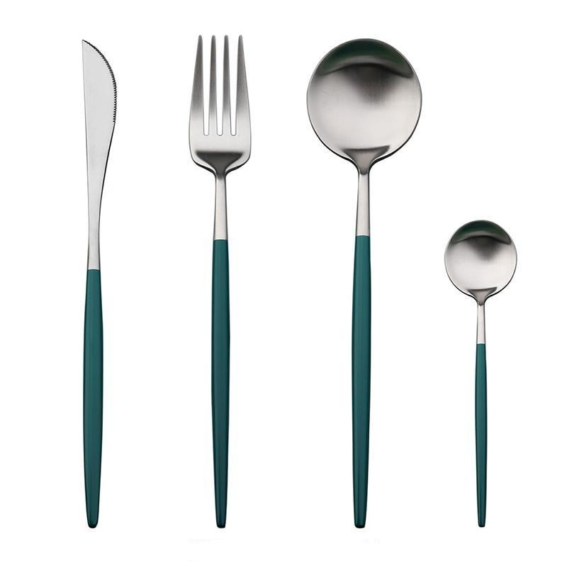 Silver and Green 24-Piece Dinnerware Cutlery Set - Western Nest, LLC