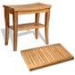 Bamboo Shower Stool with Storage Shelf and Floor Mat