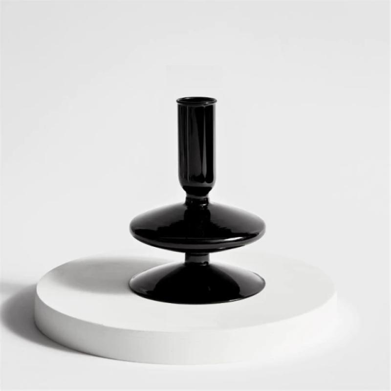Midnight Black Glass Taper Candle Holder & Vase Collection - Western Nest, LLC