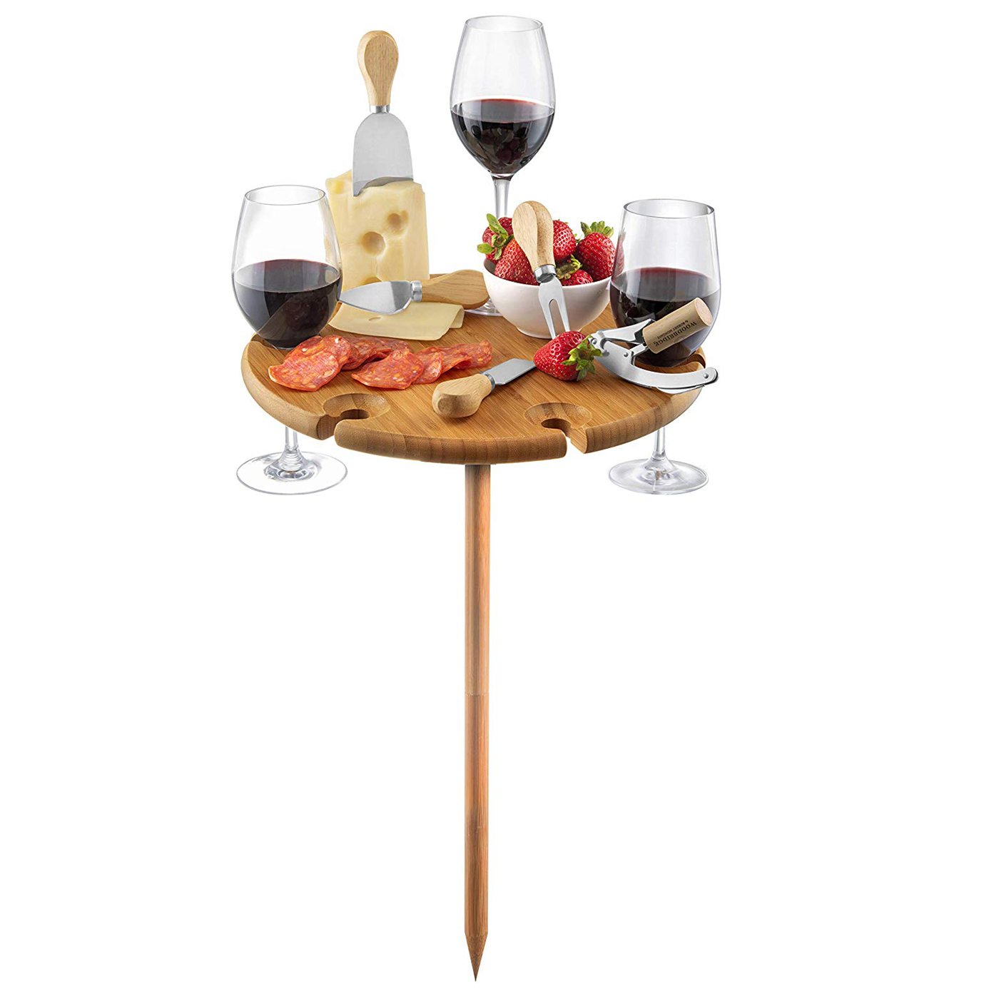 Portable Bamboo Outdoor Picnic Wine Table Holder w/ Cutlery Cheese Set - Western Nest, LLC
