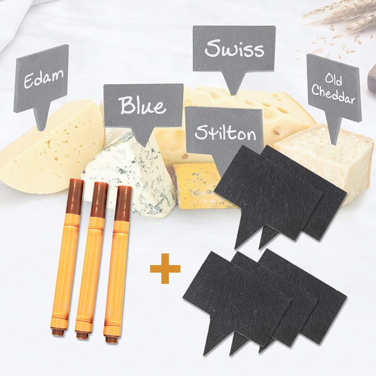 Set of 5 Natural Slate Cheese Labels and 3 Chalk Markers - Western Nest, LLC