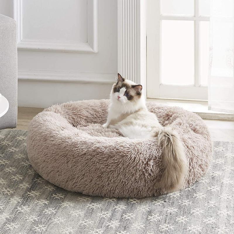 Round Plush Calming Donut Cat Bed Nest - Western Nest, LLC