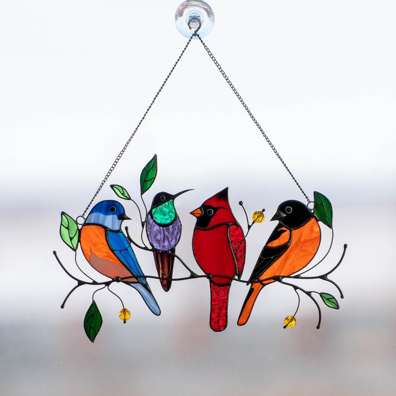 Birds Stained Glass Window Hangings - Western Nest, LLC