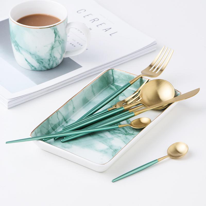 Gold and Turquoise 24-Piece Dinnerware Cutlery Set