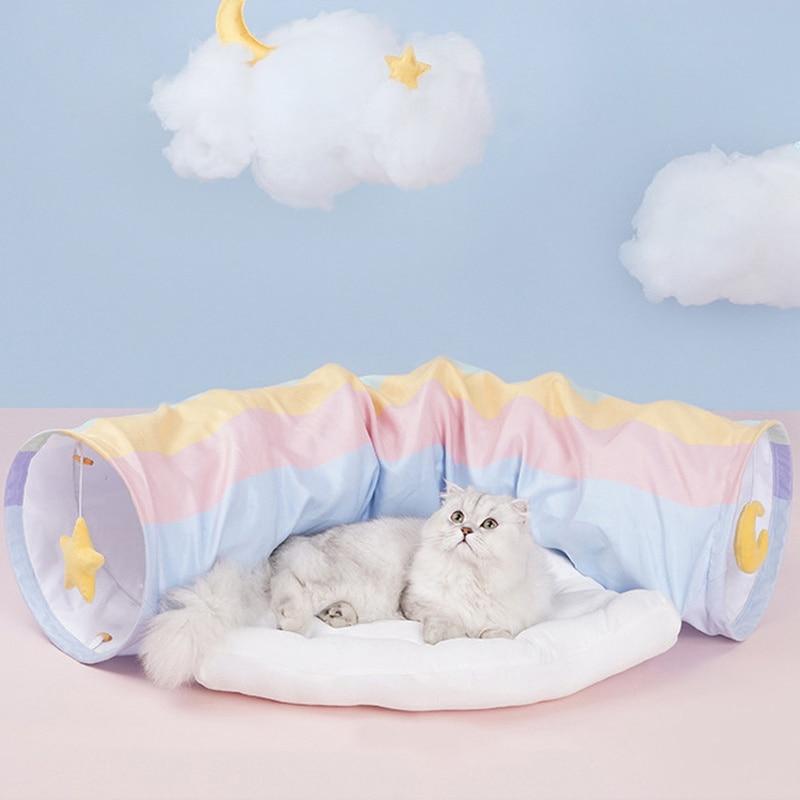 Rainbow Stars Cat Tunnels with Removable Cat Bed - Western Nest, LLC