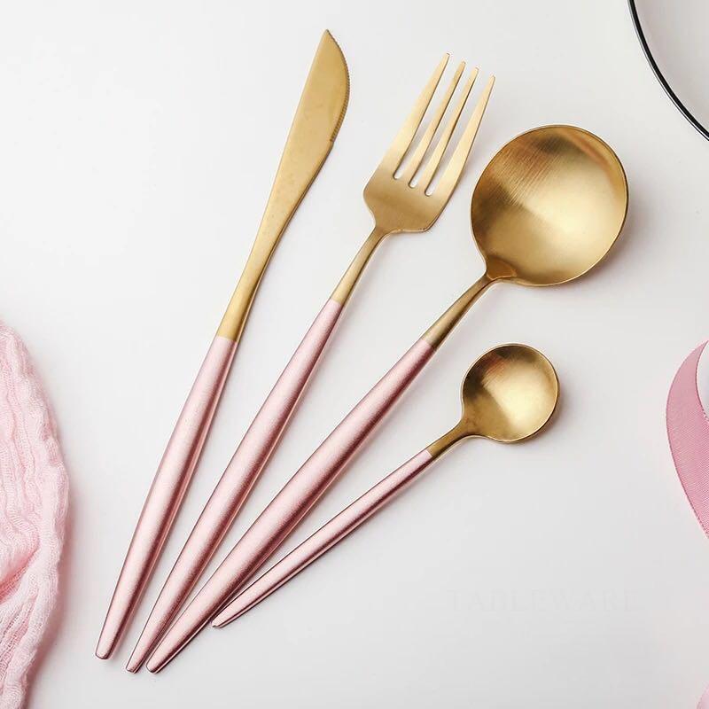 Gold and Pink 24-Piece Dinnerware Cutlery Set - Western Nest, LLC