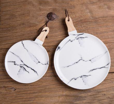 Cleo Ceramic Plates with Wood Handle