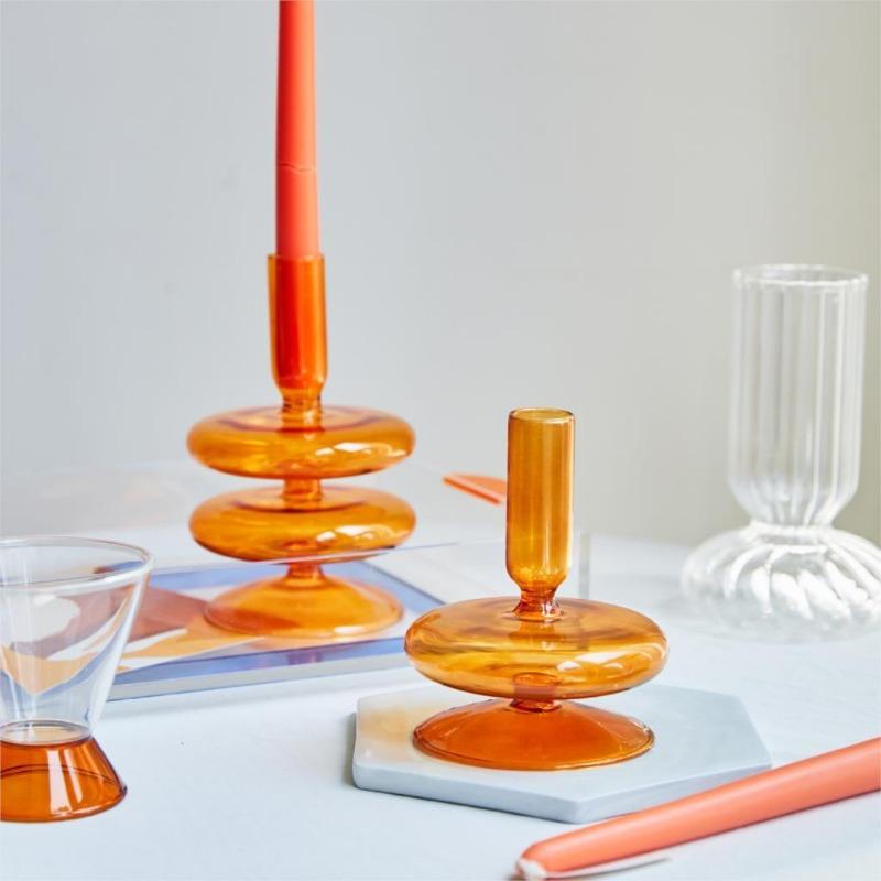 Orange Amber Glass Taper Candle Holder & Vase Collection - Western Nest, LLC