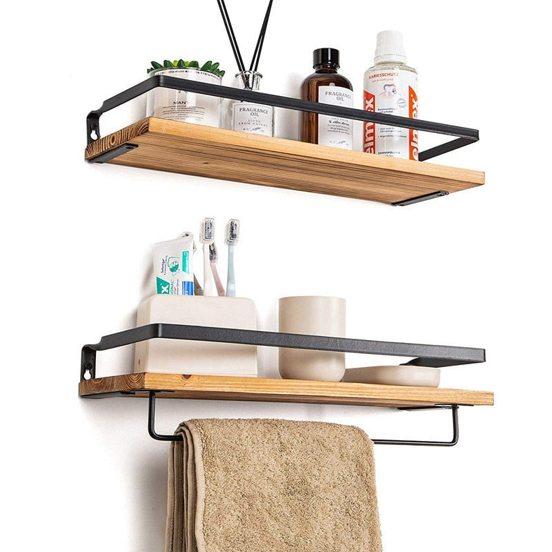 Wood Shelf with Towel Bar - Western Nest, LLC