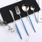 Silver and Sky Blue 24-Piece Dinnerware Cutlery Set - Western Nest, LLC
