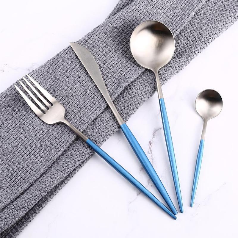 Silver and Sky Blue 24-Piece Dinnerware Cutlery Set - Western Nest, LLC