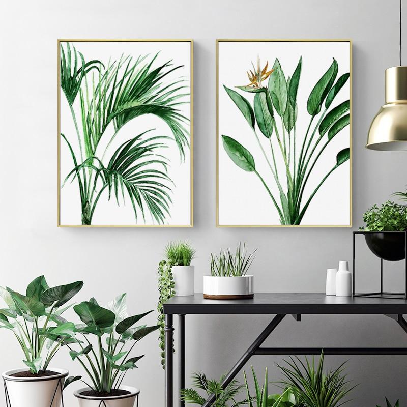 Scandinavian Green Leaves Watercolor Canvas Prints Collection - Western Nest, LLC