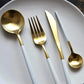 Gold and White 24-Piece Dinnerware Cutlery Set