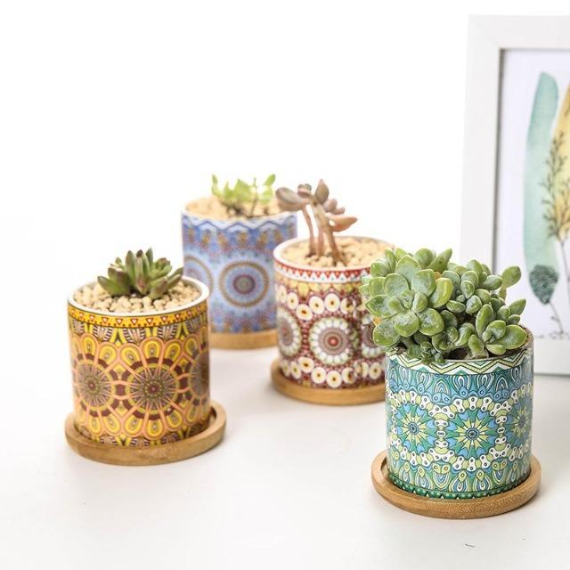 Maya - Indoor Ceramics Mandala Flower Planter - Western Nest, LLC