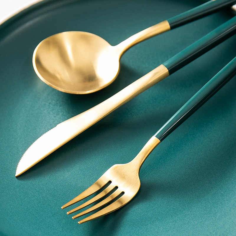 Gold and Green 24-Piece Dinnerware Cutlery Set
