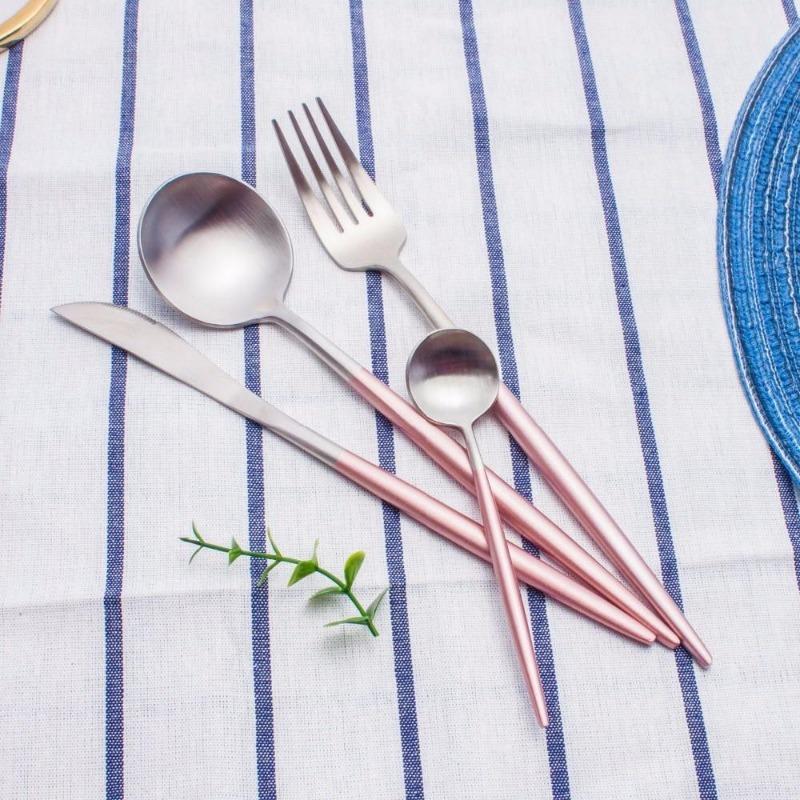 Silver and Pink 24-Piece Dinnerware Cutlery Set - Western Nest, LLC