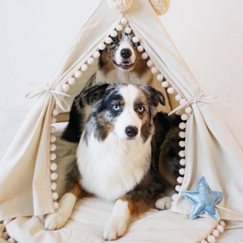 Ivory Boho Pompom Dog Teepee for Small to Large Dogs - Western Nest, LLC