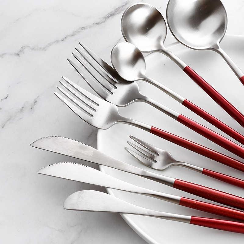 Silver and Red 24-Piece Dinnerware Cutlery Set - Western Nest, LLC