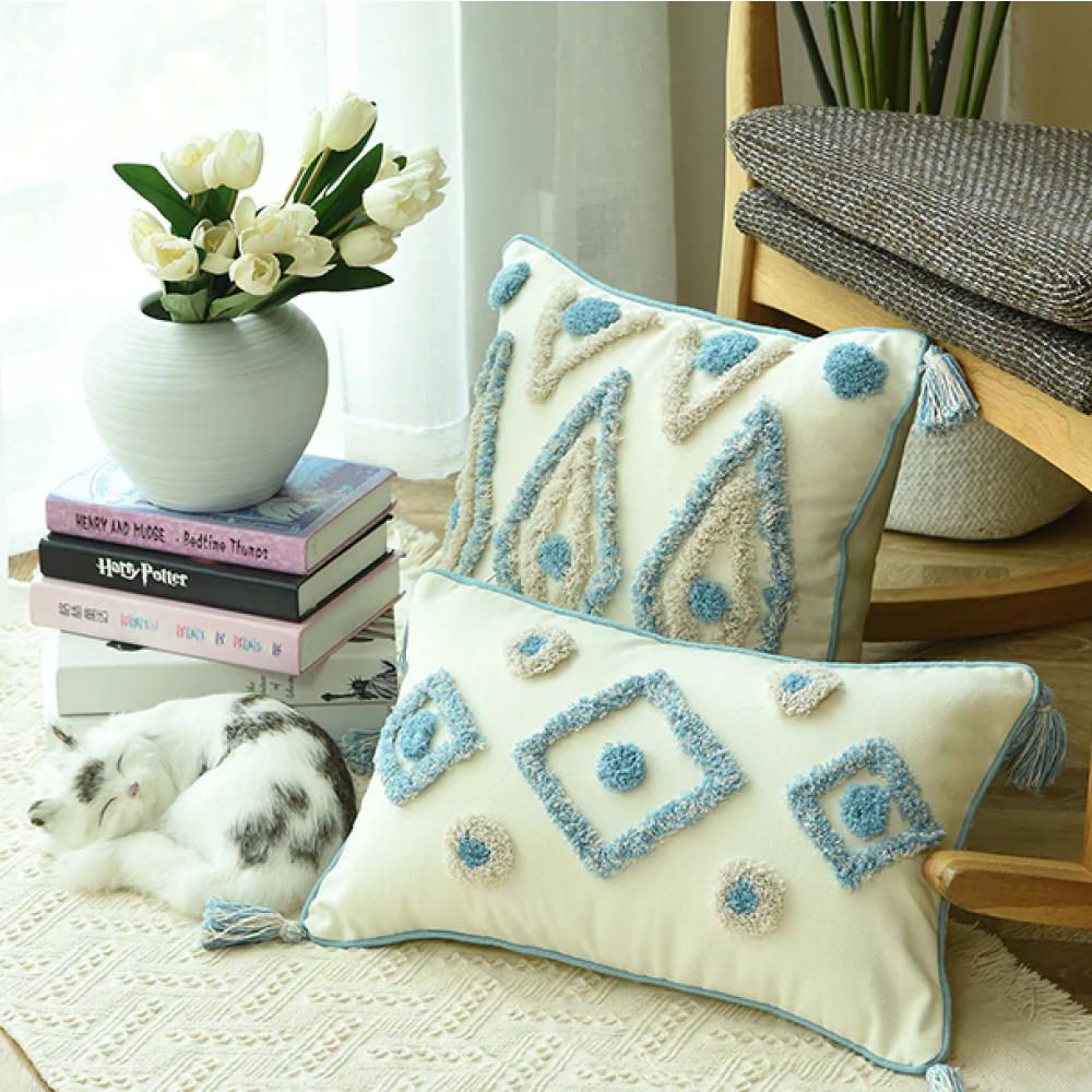 Tangier Blue Diamond Pillow Covers