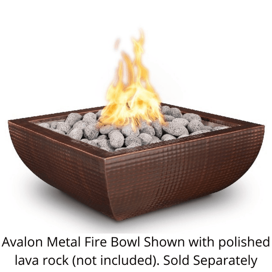 Fire and Water Bowl Copper / Match Lit / Natural Gas The Outdoor Plus 36" Avalon Hammered Copper & Stainless Steel Square Fire Bowl