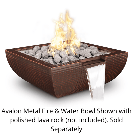 Fire and Water Bowl Copper / Match Lit / Natural Gas The Outdoor Plus 36" Avalon Hammered Copper & Stainless Steel Square Fire & Water Bowl
