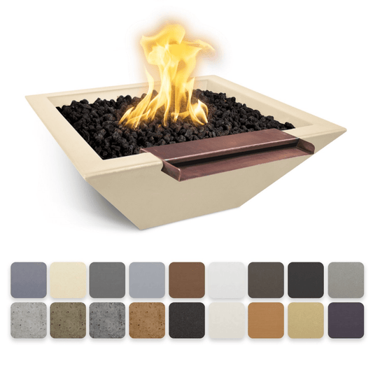 Fire and Water Bowl Match Lit / Natural Gas / Ash The Outdoor Plus 24" Maya GFRC Concrete Square Fire & Water Bowl with Wide Spill