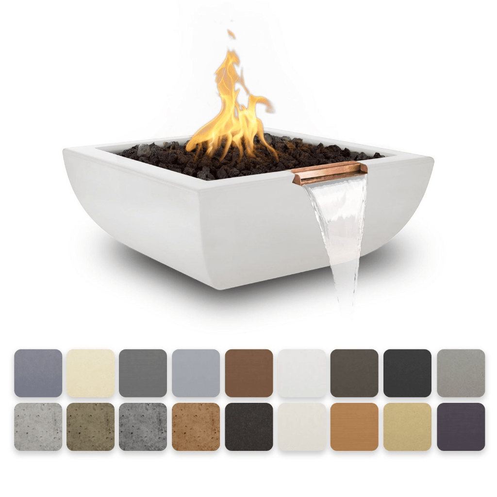 Fire and Water Bowl Match Lit / Natural Gas / Ash The Outdoor Plus 30" Avalon GFRC Concrete Square Fire & Water Bowl