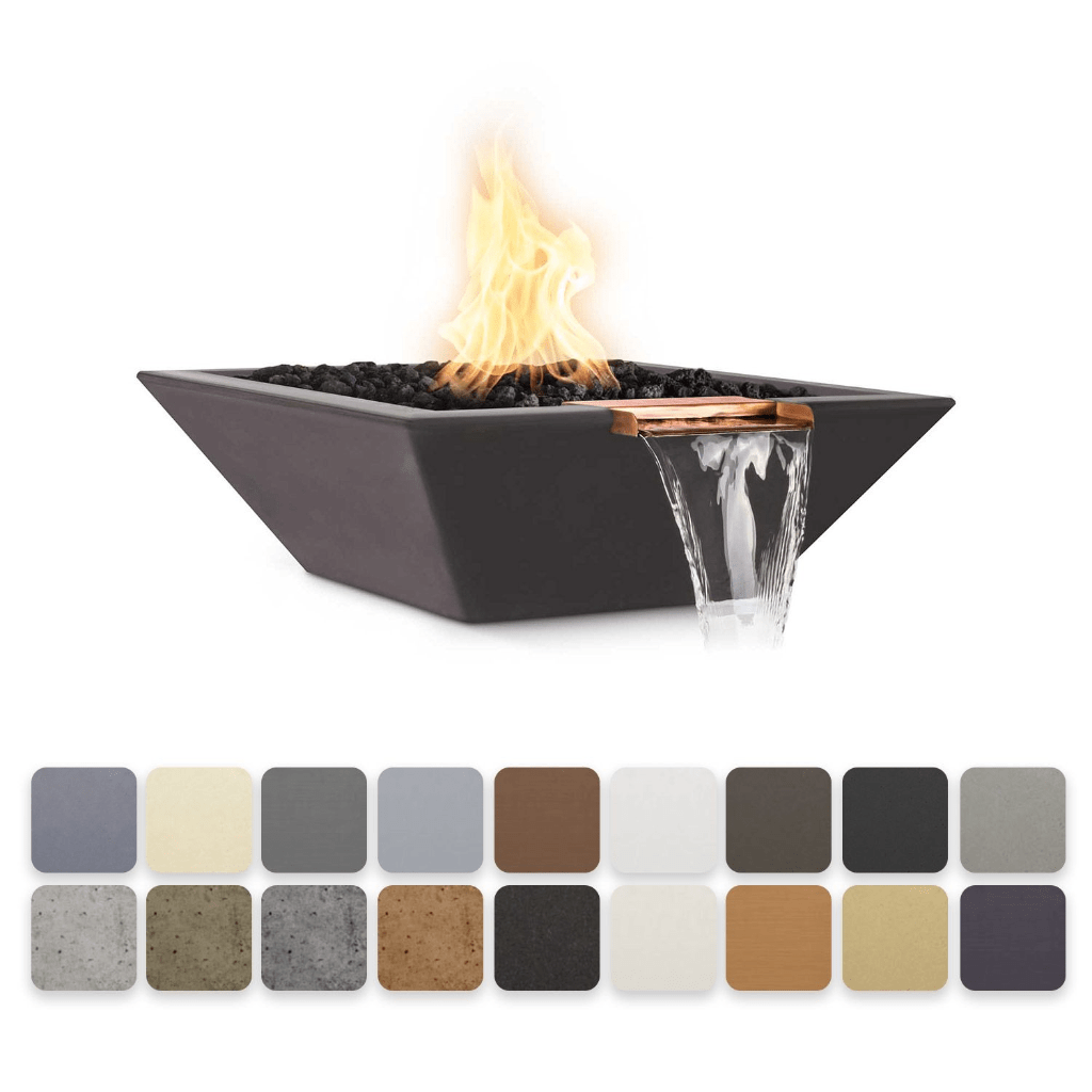 Fire and Water Bowl Match Lit / Natural Gas / Ash The Outdoor Plus 36" Maya GFRC Concrete Square Fire & Water Bowl