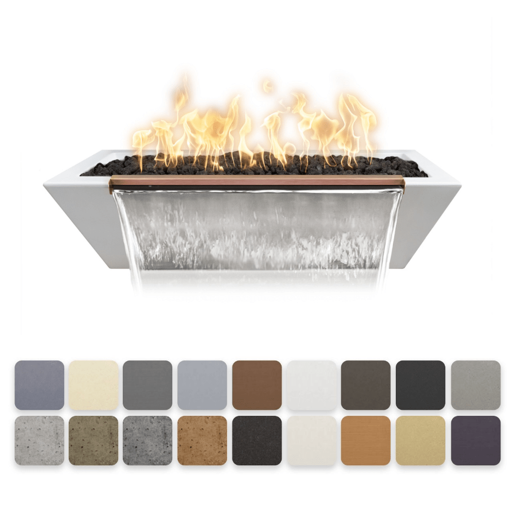 Fire and Water Bowl Match Lit / Natural Gas / Ash The Outdoor Plus 48" Linear Maya GFRC Concrete Fire & Water Bowl