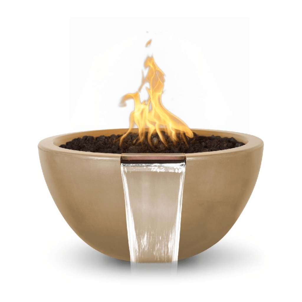 Fire and Water Bowl Match Lit / Natural Gas / Brown The Outdoor Plus 38" Luna GFRC Concrete Round Fire & Water Bowl