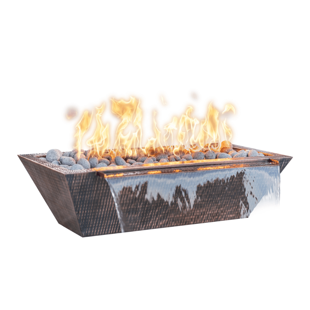 Fire and Water Bowl Match Lit / Natural Gas Copy of The Outdoor Plus 48" Linear Maya Hammered Copper Rectangle Fire & Water Bowl