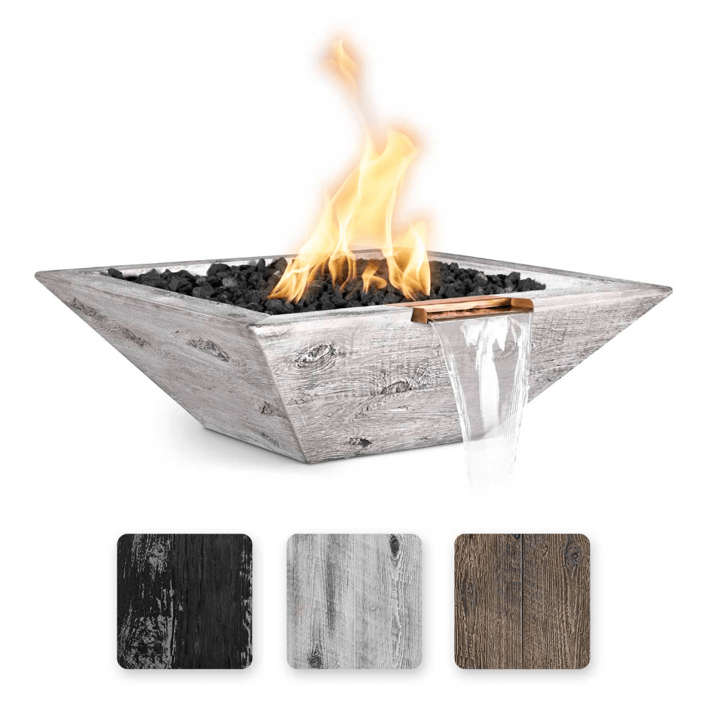 Fire and Water Bowl Match Lit / Natural Gas / Ebony The Outdoor Plus 30" Maya GFRC Wood Grain Concrete Square Fire & Water Bowl