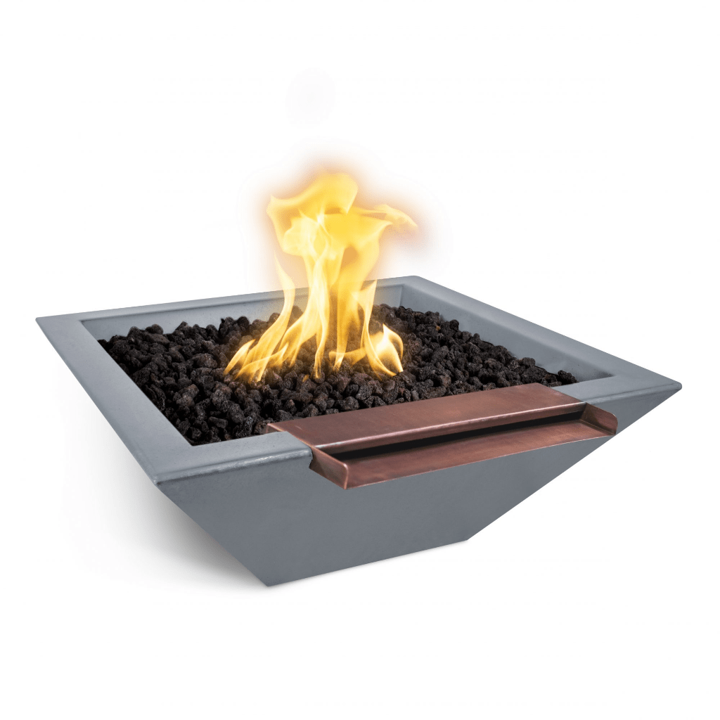 Fire and Water Bowl Match Lit / Natural Gas / Gray The Outdoor Plus 36" Maya GFRC Concrete Square Fire & Water Bowl with Wide Spill