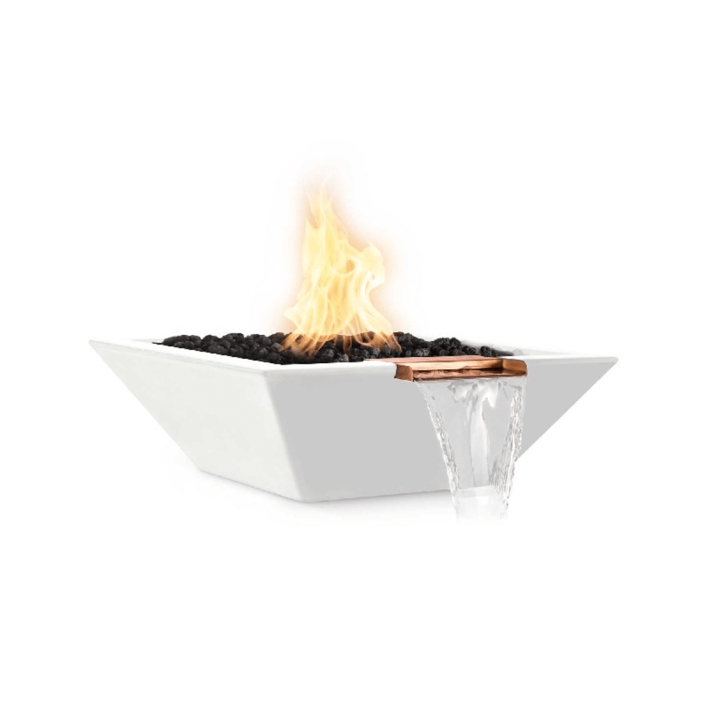 Fire and Water Bowl Match Lit / Natural Gas / Limestone The Outdoor Plus 30" Maya GFRC Concrete Square Fire & Water Bowl