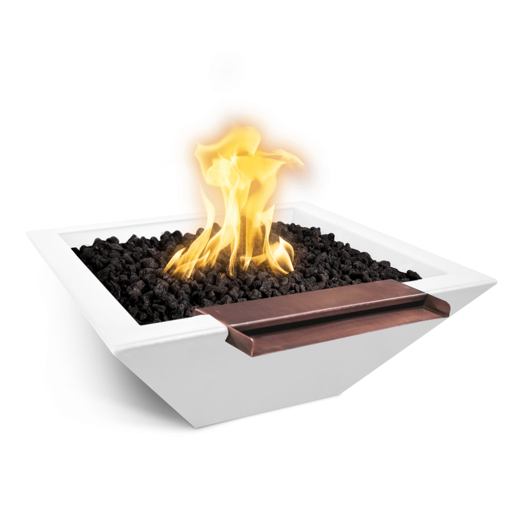 Fire and Water Bowl Match Lit / Natural Gas / Limestone The Outdoor Plus 30" Maya GFRC Concrete Square Fire & Water Bowl with Wide Spill