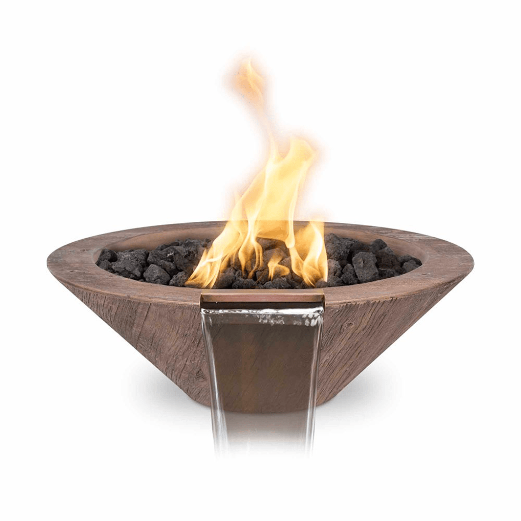 Fire and Water Bowl Match Lit / Natural Gas / Oak Copy of The Outdoor Plus 24" Maya GFRC Wood Grain Concrete Square Fire & Water Bowl