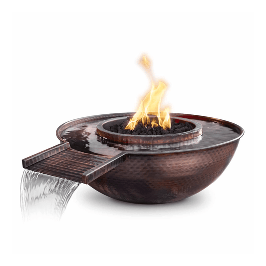 Fire and Water Bowl Match Lit / Natural Gas The Outdoor Plus 27" Sedona Hammered Copper Gravity Spill Round Fire & Water Bowl
