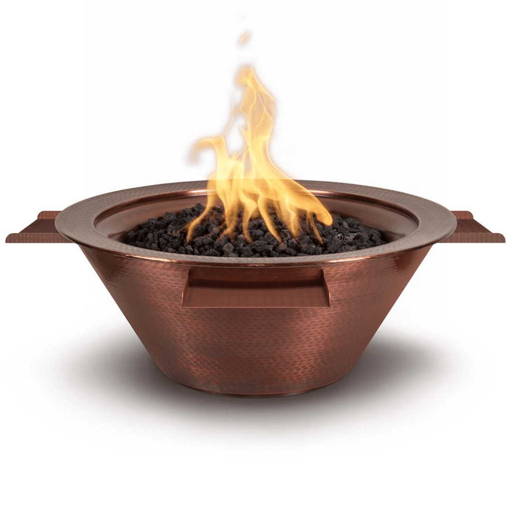 Fire and Water Bowl Match Lit / Natural Gas The Outdoor Plus 30" Cazo Hammered Copper 4 Way Spill Round Fire & Water Bowl