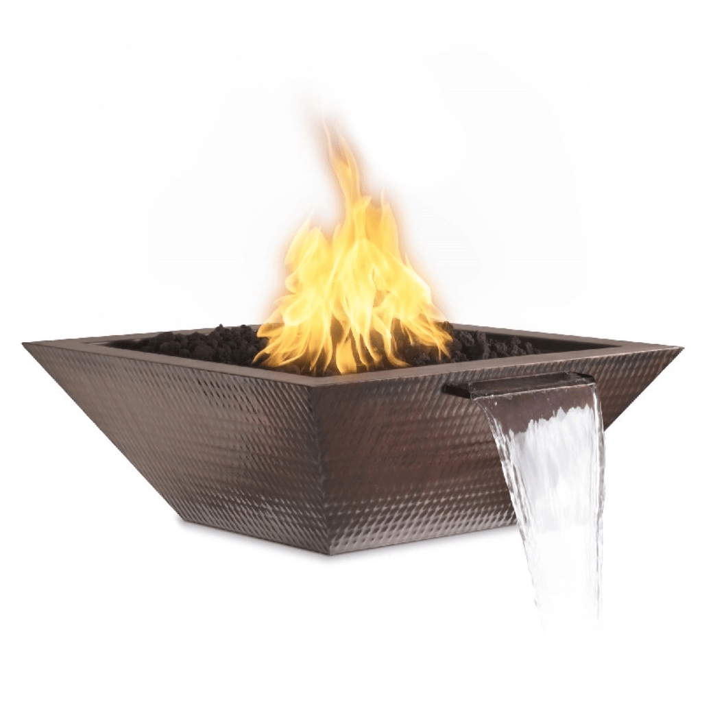 Fire and Water Bowl Match Lit / Natural Gas The Outdoor Plus 30" Maya Hammered Copper Square Fire & Water Bowl