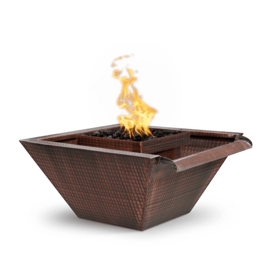 Fire and Water Bowl Match Lit / Natural Gas The Outdoor Plus 30" Maya Hammered Copper Wide Gravity Spill Square Fire & Water Bowl