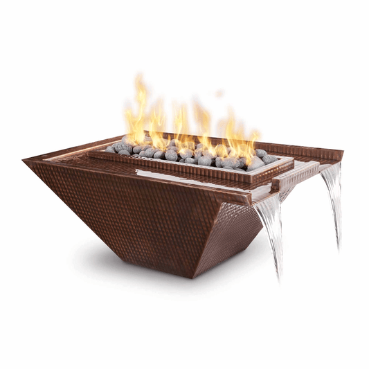 Fire and Water Bowl Match Lit / Natural Gas The Outdoor Plus 30" Nile Hammered Copper Square Fire & Water Bowl