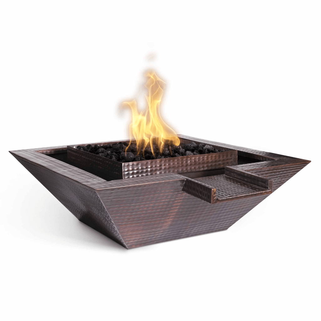Fire and Water Bowl Match Lit / Natural Gas The Outdoor Plus 36" Maya Hammered Copper Gravity Spill Square Fire & Water Bowl