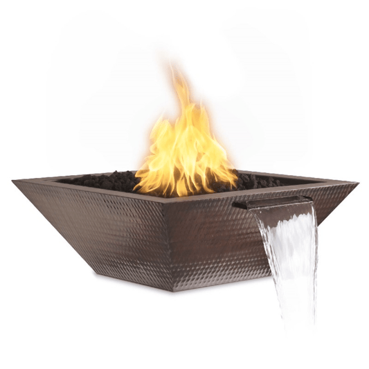 Fire and Water Bowl Match Lit / Natural Gas The Outdoor Plus 36" Maya Hammered Copper Square Fire & Water Bowl