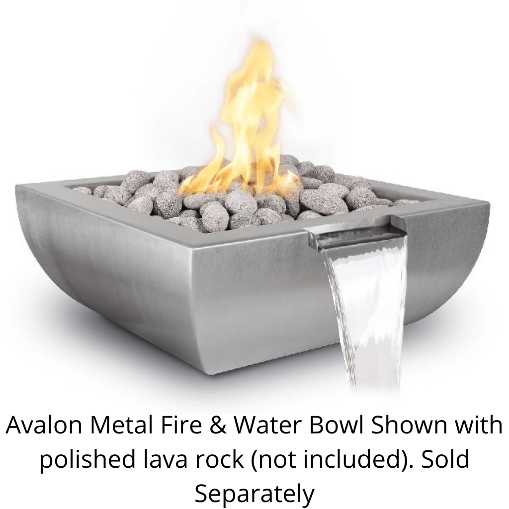 Fire and Water Bowl Stainless Steel / Match Lit / Natural Gas The Outdoor Plus 36" Avalon Hammered Copper & Stainless Steel Square Fire & Water Bowl