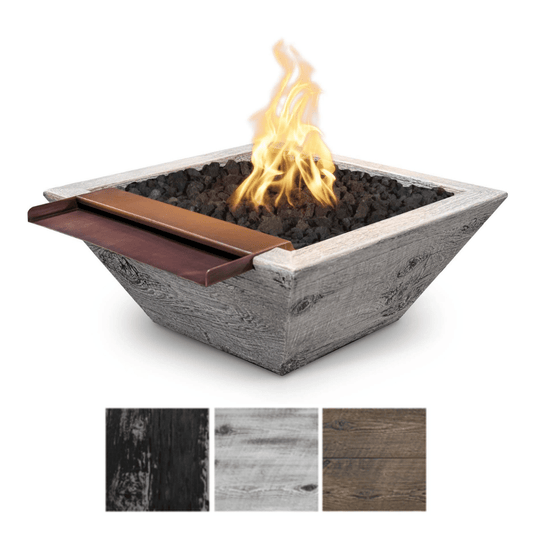 Fire and Water Bowl The Outdoor Plus 24" Maya GFRC Wood Grain Concrete Square Fire & Wide Spill Water Bowl